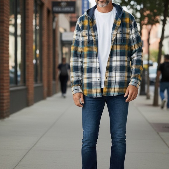 Red Head Men's Hooded Plaid Flannel Shirt LT Long Sleeve - Picture 4 of 4